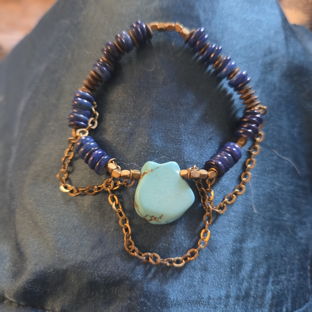 Blue and Gold Beaded Bracelet